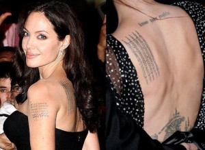 Тялото на Анджелина е изпъстрено с много и различни татуировки